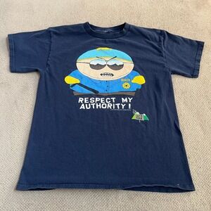 Vintage 1998 South Park Cartman Respect My Authority T-Shirt Navy‎ Blue Large